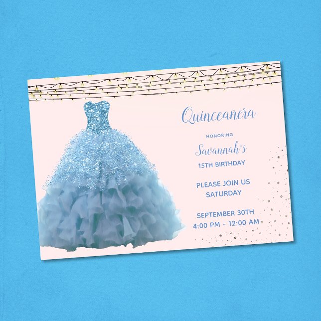 Vintage Princess Gown String Lights Quinceanera Invitation (Creator Uploaded)