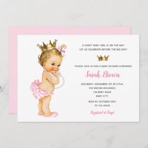 Vintage Princess Invitations Pink Blonde Baby
