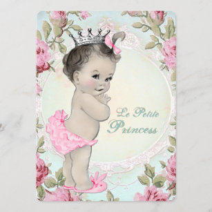 Vintage Princess Pink and Teal Blue Baby Shower Invitation