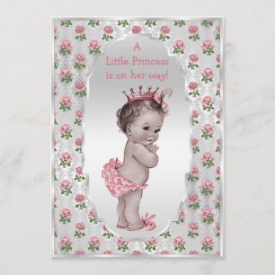 Vintage Princess Pink Roses Silver Baby Shower Invitation