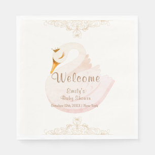 Vintage Princess Swan Girl Baby Shower Welcome Napkin