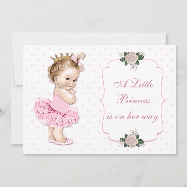 Vintage Princess Tutu Hearts and Flowers Invitation (Front)