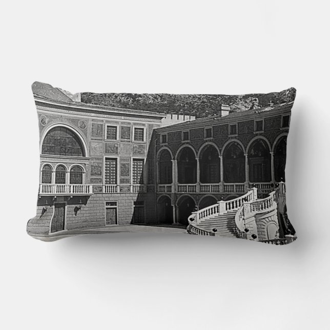 Vintage Principality Monaco palace courtyard Lumbar Cushion (Front)
