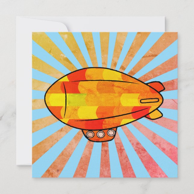 Vintage Print Blimp Ballon Sunny Sky Invitation (Front)