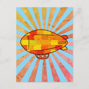 Vintage Print Blimp Ballon Sunny Sky Postcard
