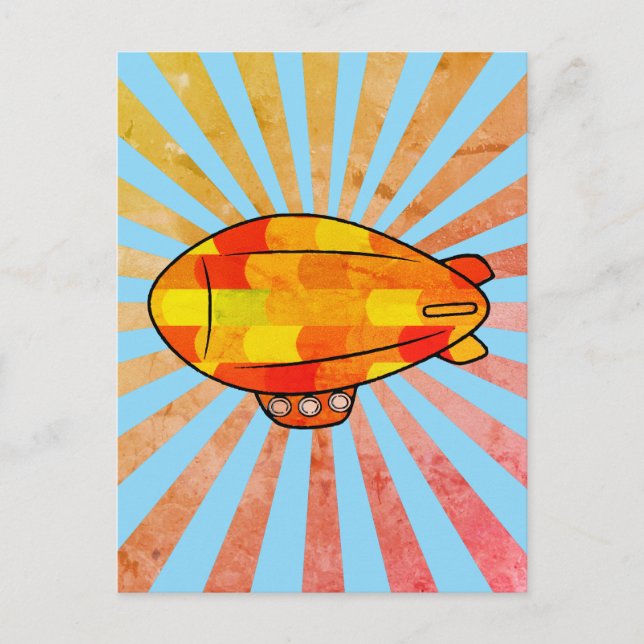 Vintage Print Blimp Ballon Sunny Sky Postcard (Front)