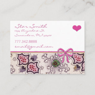 Vintage Print Deep Rasberry Plum Green White Business Card