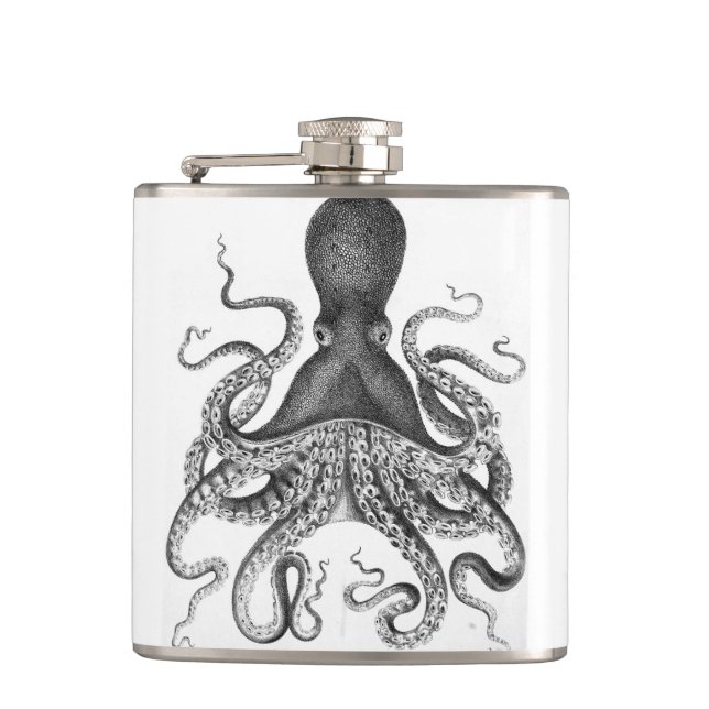 Vintage Print Octopus Hip Flask (Front)