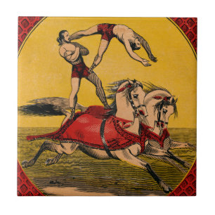 Vintage Print Of Bareback Riders Perfoming Stunts Ceramic Tile