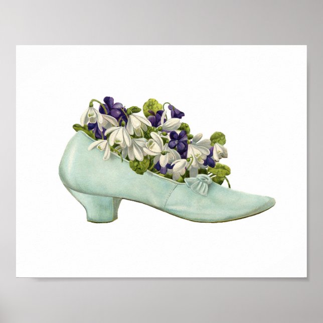 Vintage Print Of Shoe Filled With Wildflowers (Front)