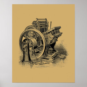 Vintage Printing Press Illustration Poster