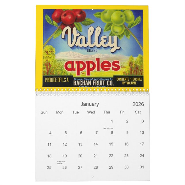 Vintage Produce Crate Labels Wall Calendar (Jan 2026)