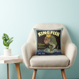 Vintage Product Can Label Art, Kingfish Asparagus Cushion
