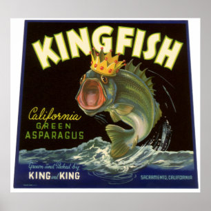 Vintage Product Can Label Art, Kingfish Asparagus Poster