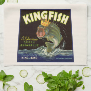 Vintage Product Can Label Art, Kingfish Asparagus Tea Towel