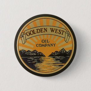 Vintage Product Label Art, Golden West Oil Company 6 Cm Round Badge