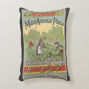 Vintage Product Label Art, Wells May Apple Pills Decorative Cushion