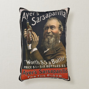 Vintage Product Label, Ayer's Sarsaparilla Drink Decorative Cushion
