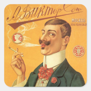 Vintage Product Label, Russian Cigarette Tobacco Square Sticker
