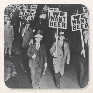Vintage Prohibition Beer, We Want Beer 1920 Square Paper Coaster