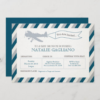 Vintage Propeller Aeroplane Baby Shower Invitation