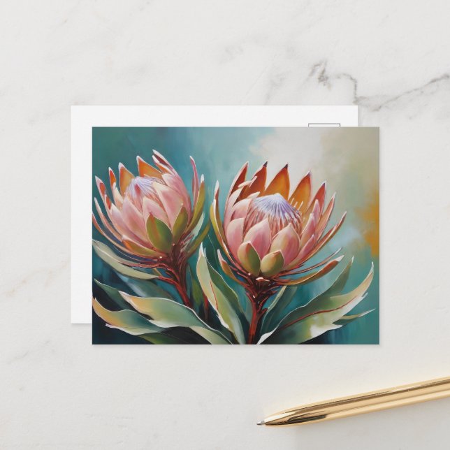 Vintage Protea Painting Botanical  Postcard (Front/Back In Situ)