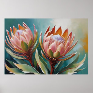 Vintage Protea Painting Botanical  Poster