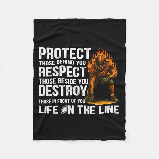 Vintage Protect Respect Destroy Offensive Lineman  Fleece Blanket (Front)
