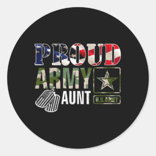 Vintage Proud Army Aunt Camo With Aamerican Flag Classic Round Sticker