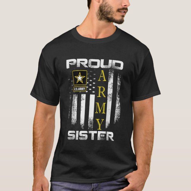 Vintage Proud Army Sister With American Flag Gift T-Shirt (Front)