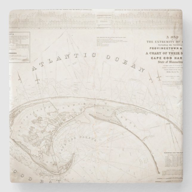 Vintage Provincetown Cape Cod Map Stone Coaster (Front)