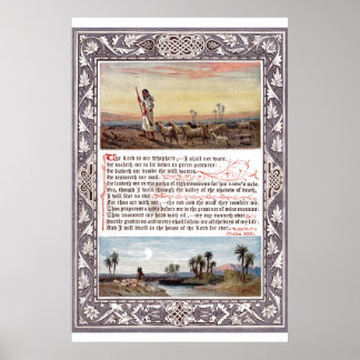 Vintage Psalm 23 Bible Verse Art Poster