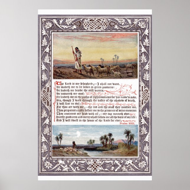 Vintage Psalm 23 Bible Verse Art Poster (Front)