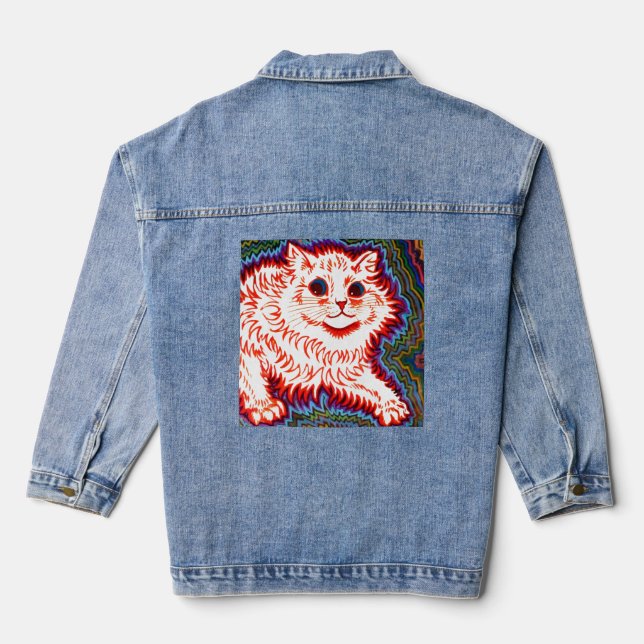 Vintage Psychedelic Cat by Louis Wain Denim Jacket (Back)