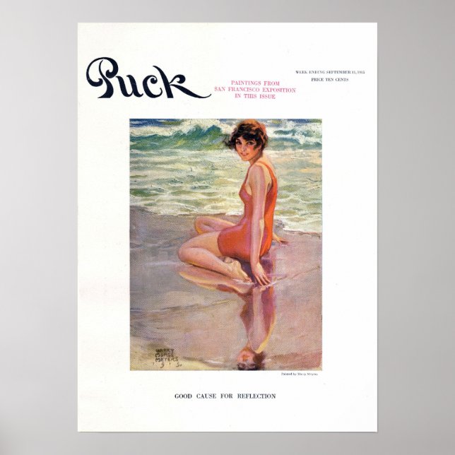 Vintage Puck Magazine Cover Poster, Beach Poster (Front)