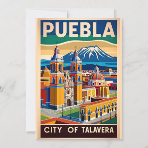 Vintage Puebla Mexico City of Talavera Retro Holiday Card