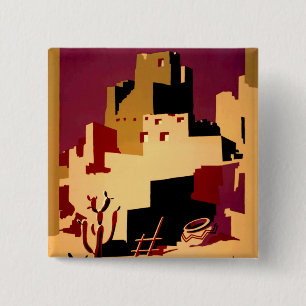 Vintage Pueblos of the Southwest WPA Poster Art 15 Cm Square Badge
