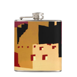 Vintage Pueblos of the Southwest WPA Poster Art Hip Flask