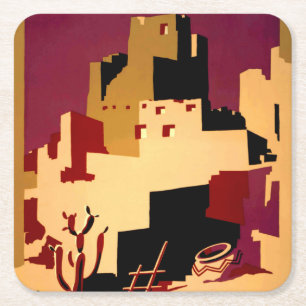 Vintage Pueblos of the Southwest WPA Poster Art Square Paper Coaster