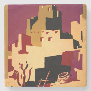 Vintage Pueblos of the Southwest WPA Poster Art Stone Coaster