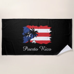 Vintage Puerto Rico Flag Coqui Boricua Beach Towel