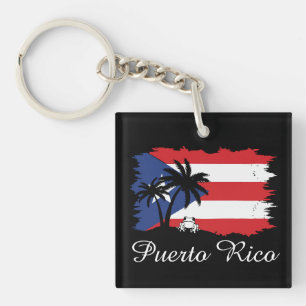 Vintage Puerto Rico Flag Coqui Boricua Key Ring