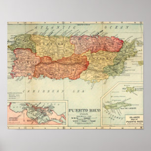 Vintage Puerto Rico Map, 1898 Poster