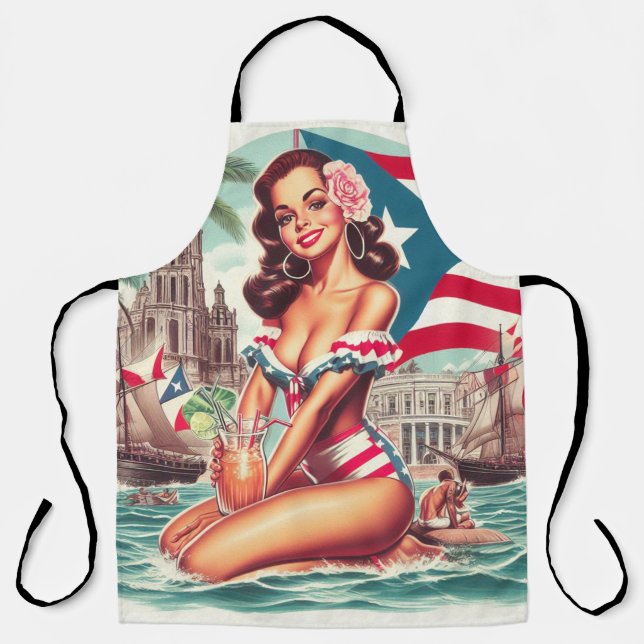Vintage Puerto Rico Pin-Up Apron (Front)