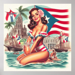 Vintage Puerto Rico Pin-Up Poster