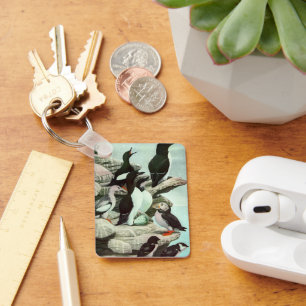 Vintage Puffins and Aquatic Birds by Louis Fuertes Key Ring
