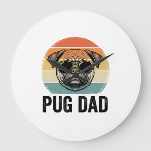 Vintage Pug Dad Engraving Dog Lover Design_1 Large Clock