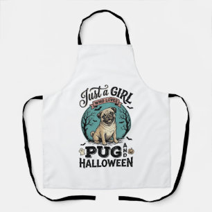 Vintage Pug Halloween Girl Dog Lover Shirt Design_ Apron