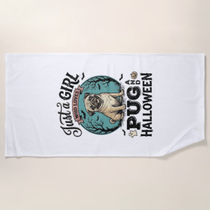 Vintage Pug Halloween Girl Dog Lover Shirt Design_ Beach Towel