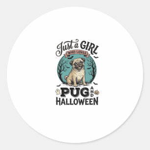 Vintage Pug Halloween Girl Dog Lover Shirt Design_ Classic Round Sticker